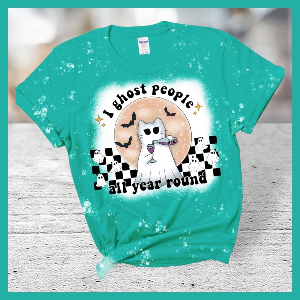 New Custom Bleached I Ghost People All Year Round Tee Shirt Size Large
